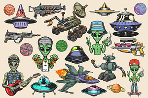 UFO illustrations, a Branding & Logo Template by DGIM studio