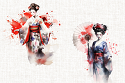Watercolor Geisha Cliparts, a Person Illustration by Mash Mash Stickers (Thumbnail 4 of 9)