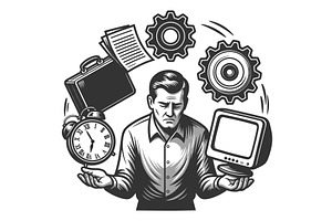 Overwhelmed Businessman Balancing, a Person Illustration by AlexArt