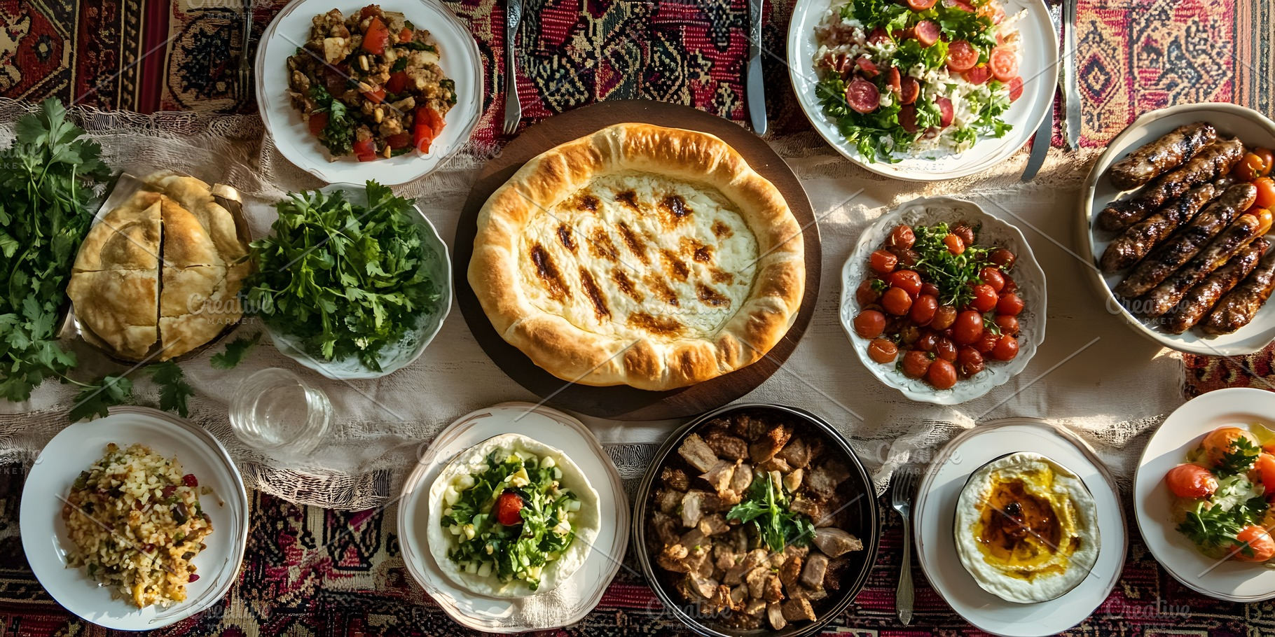Traditional Middle Eastern feast on festive table, a Food & Drink Photo by Photostock