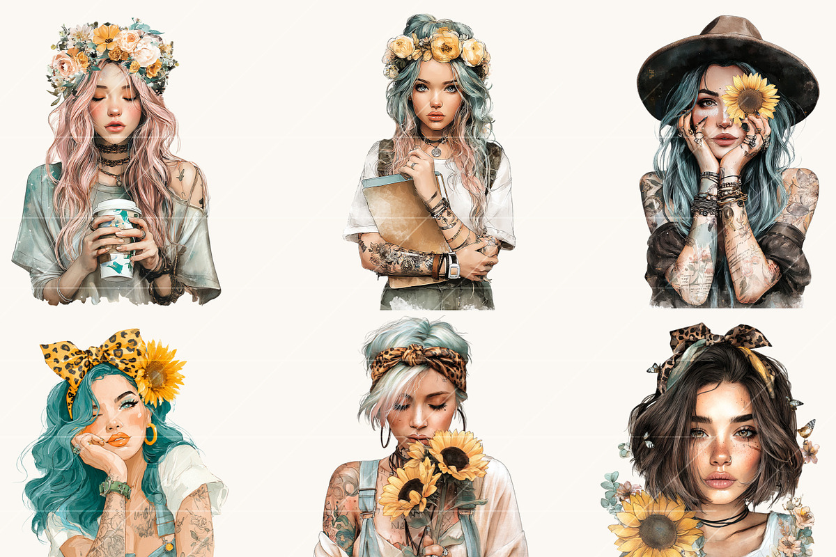 Tattoos Girls Clipart Bundle, a Person Illustration by BusyDaydesign (Photo 3 of 9)