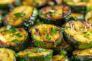 Grilled zucchini pieces background, a Food & Drink Photo by AlyaAnd