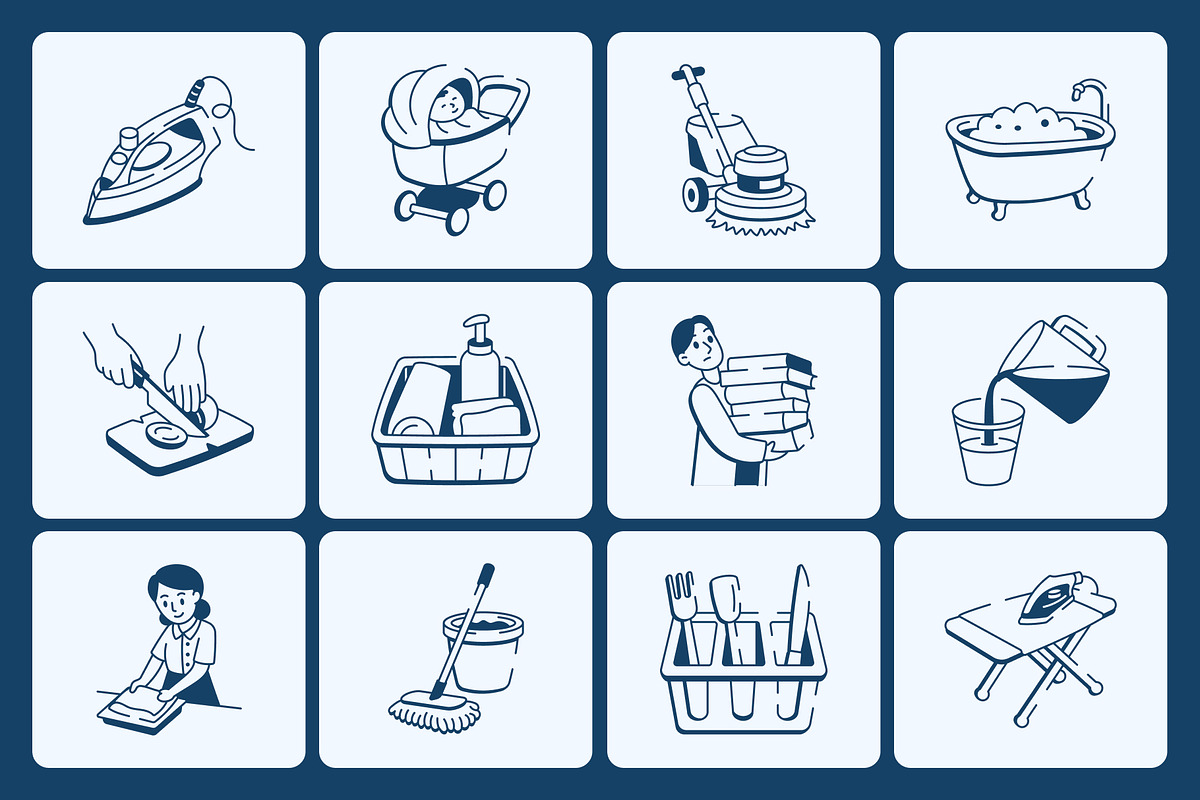 Animated Chores Doodle Icon Set, an Outline Icon by Vectors Market (Photo 3 of 5)