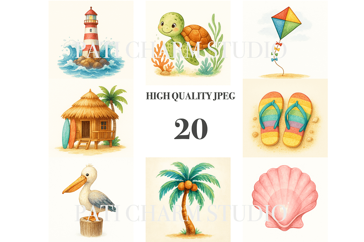 Beach Clipart Set, a Decorative Illustration by Pati Charm Studio (Photo 2 of 7)
