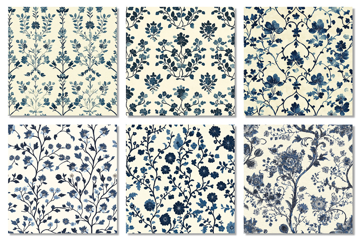 Blue Floral Toile Seamless Patterns, a Pattern Graphic by Dream Creation (Photo 3 of 4)