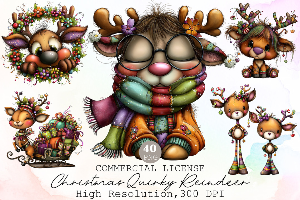 Christmas Quirky Reindeer Clipart, an Illustration by Sublimation Artist (Photo 1 of 6)