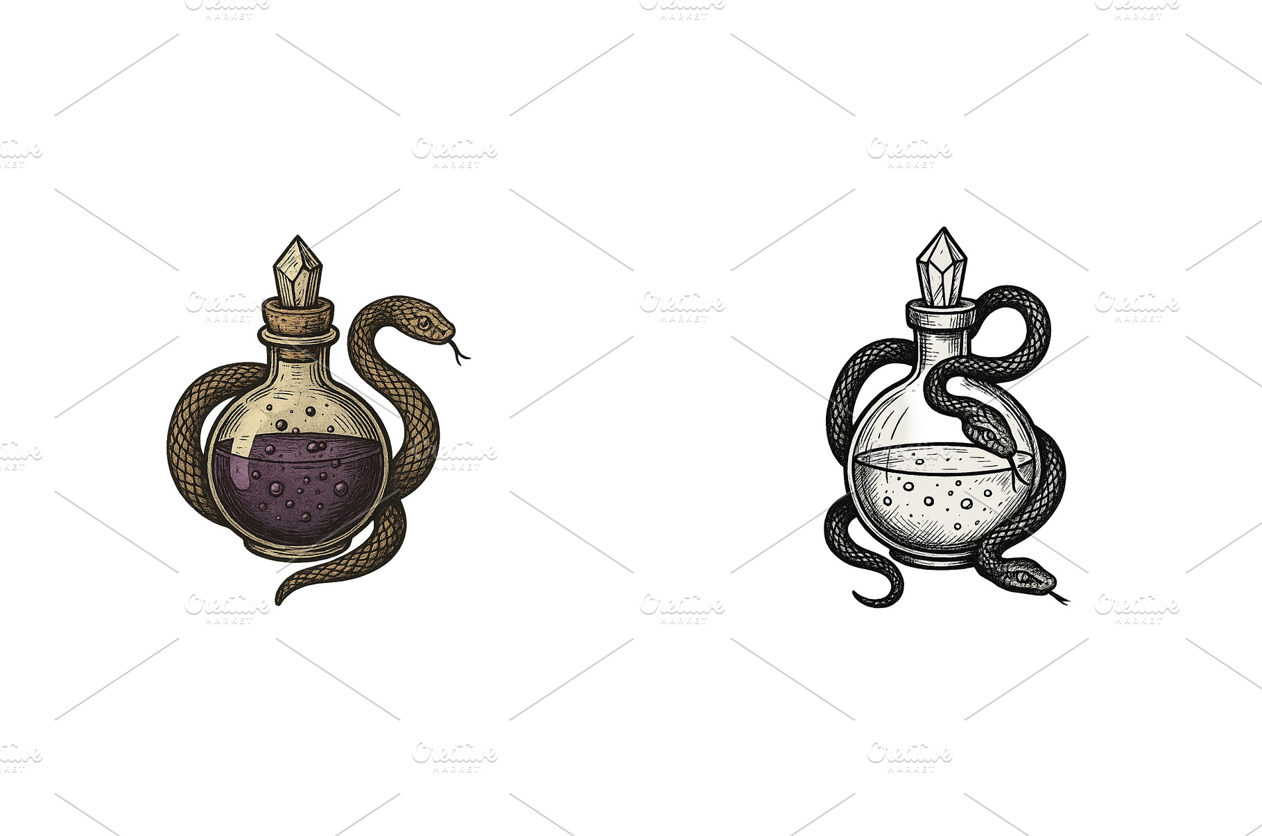Vintage potion bottles with snakes, an Arts & Entertainment Photo by ZinetroN