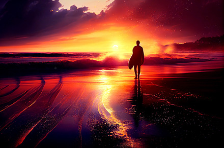 surfer walking on the beach. Generative Ai, a Holiday Photo by Ales Munt
