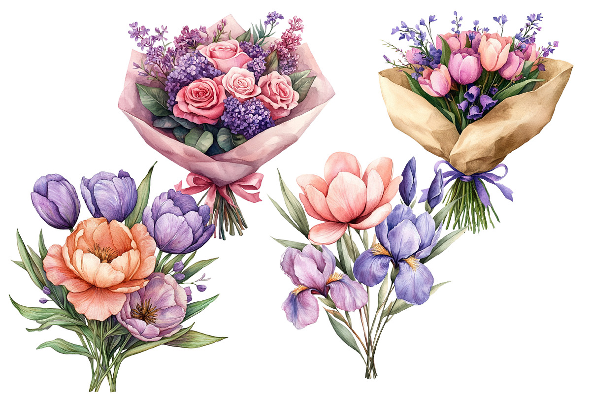 Pink Purple and Floral Bouquets, an Illustration by Designworld (Photo 6 of 7)