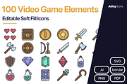 100 Video Game Elements Icons, an Outline Icon by Juicy Icons (Thumbnail 1 of 6)