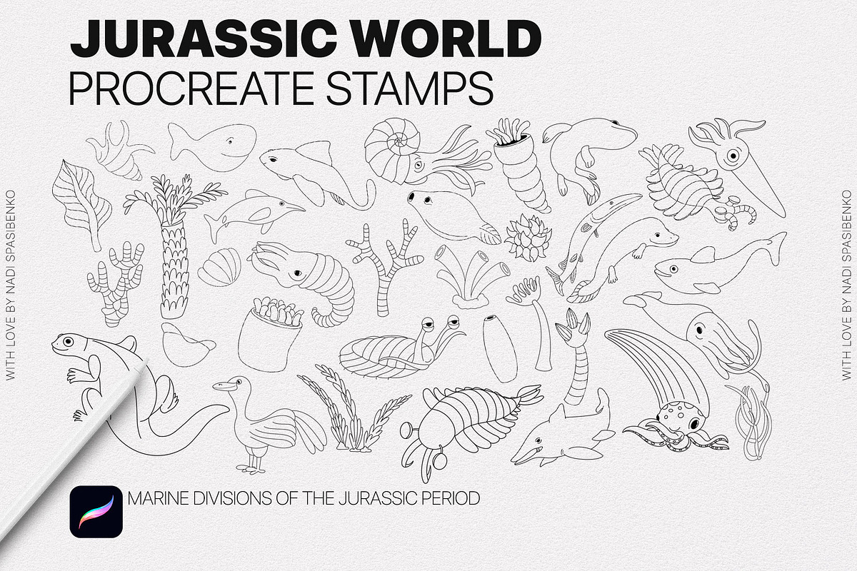 Jurassic World Procreate Stamp, a Brush Add-On by Spasibenko Art