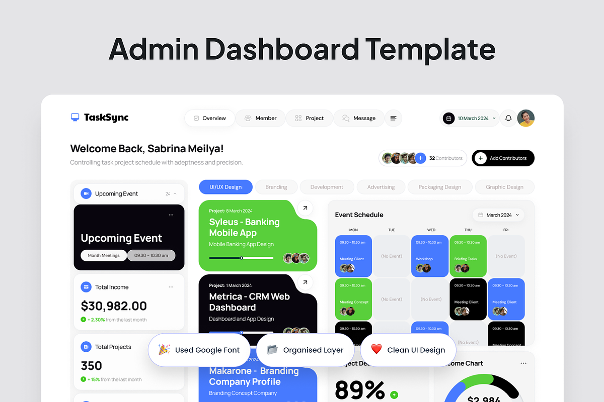 Task Management Admin Dashboard, an UI Kit Template by SquidPixey (Photo 2 of 5)