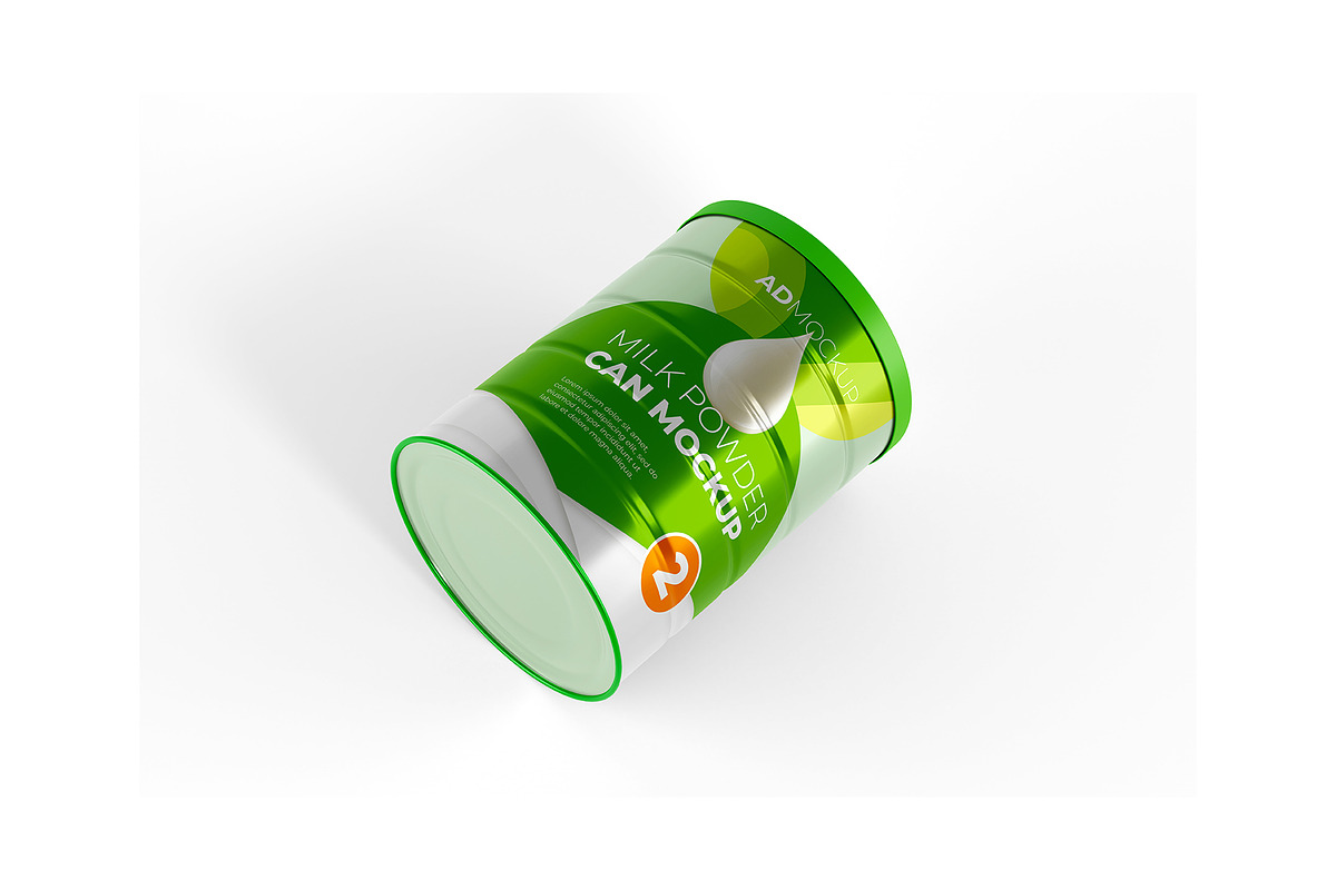 Milk Powder Tin Can Mockup – 8 PSD, a Packaging Mockup by Adstart (Photo 5 of 8)
