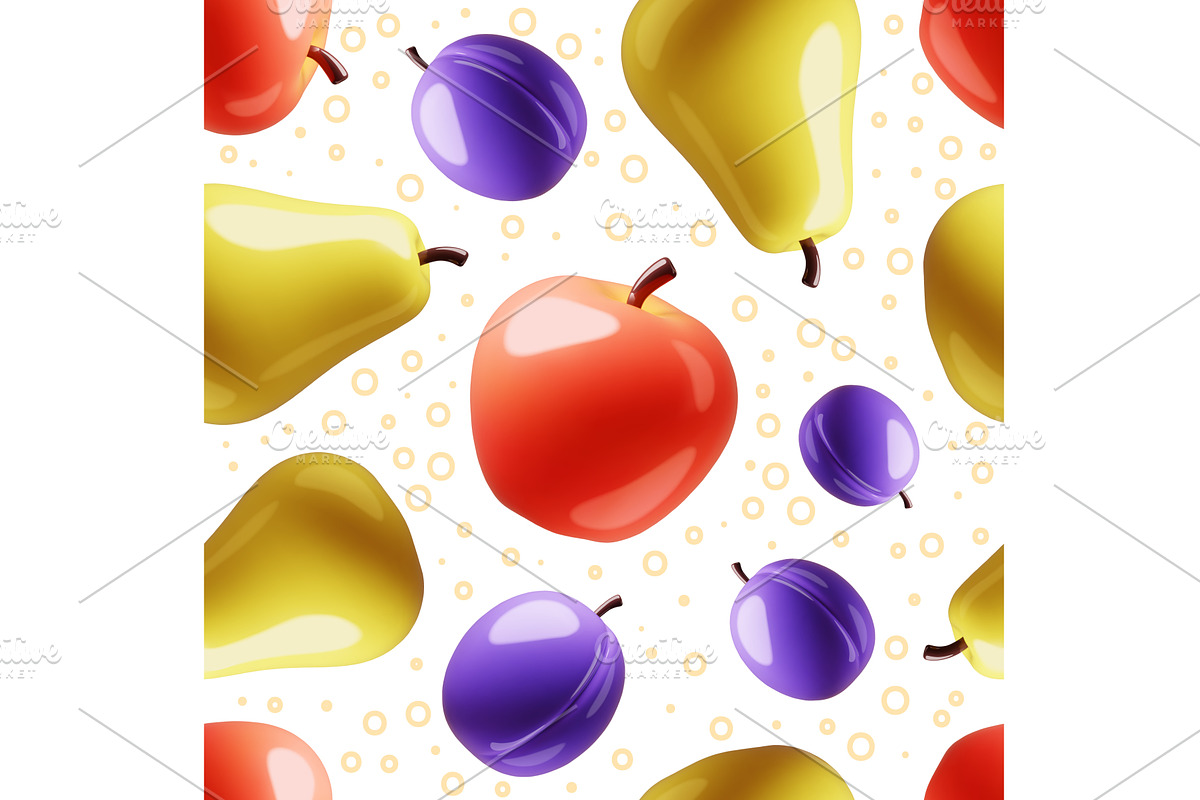 Cartoon 3d fruits seamless pattern, a Food Illustration by YummyBuum