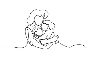 Mother hug her two children, a Seasonal Illustration by Valenty