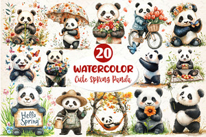 Cute Spring Panda Clipart, an Illustration by Dream Creation