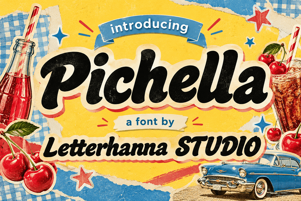 Pichella Bold Script Retro Font, a Handwritten Font by Letterhanna Studio (Photo 1 of 9)