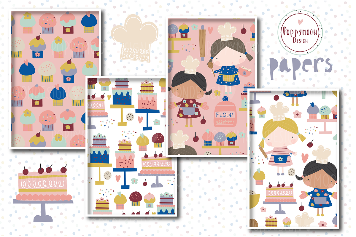 Lets Bake paper set, a Pattern Graphic by Poppymoondesign (Photo 2 of 3)
