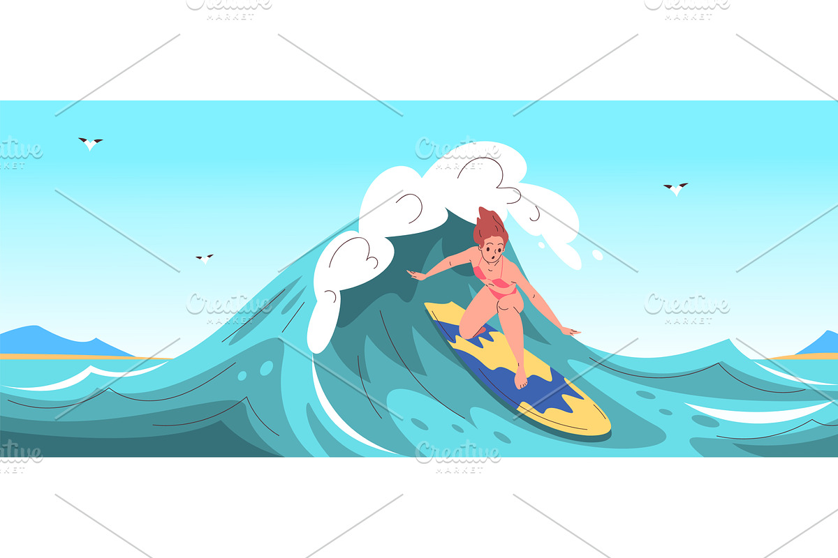Woman surfer on wave. Girl in, a Sport Illustration by Stock-Smart-Start