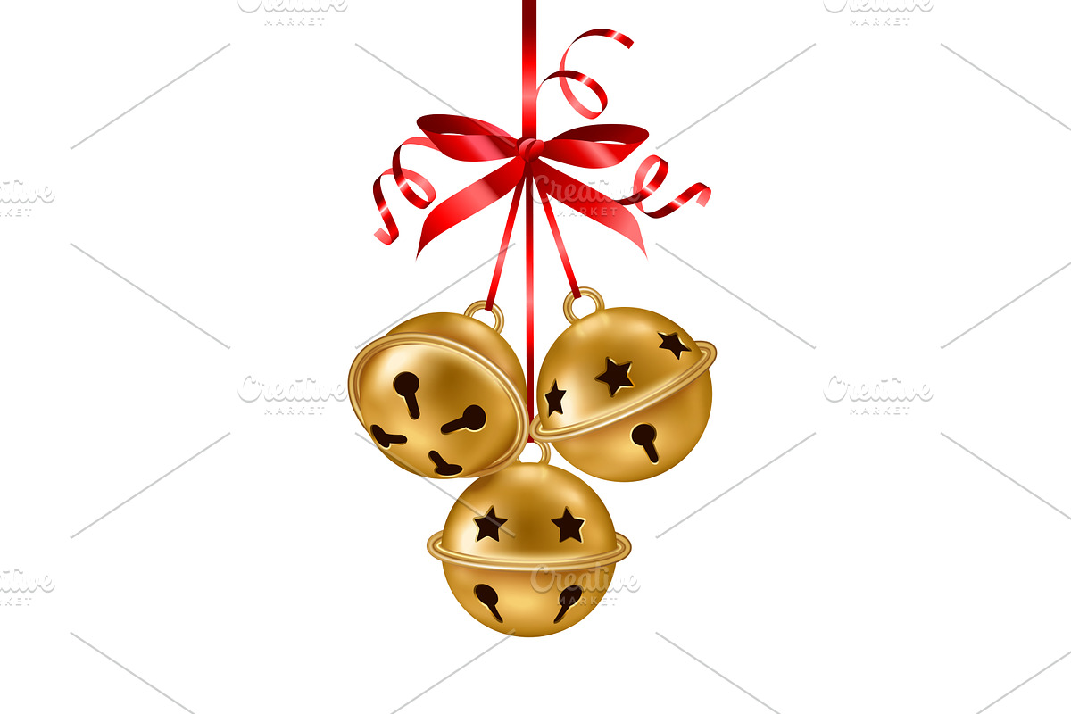 Gold jingle bells hanging, an Object Illustration by kotoffei