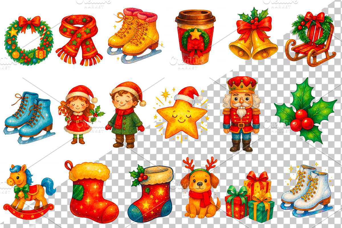 Watercolor Christmas clipart bundle, a Seasonal Illustration by LoLoArt (Photo 3 of 4)