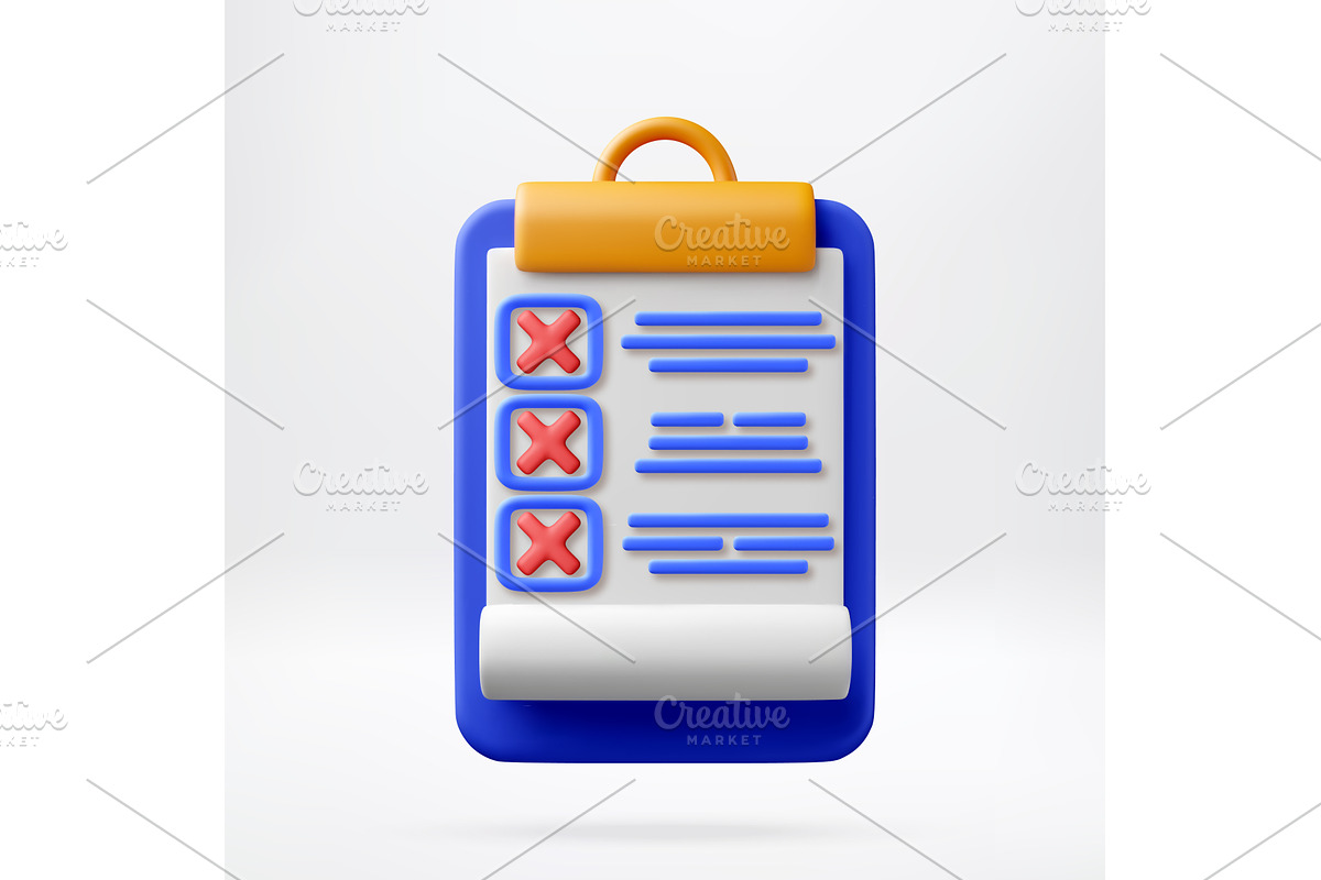 3D Clipboard with multiple red cross, a Finance Illustration by Abscent