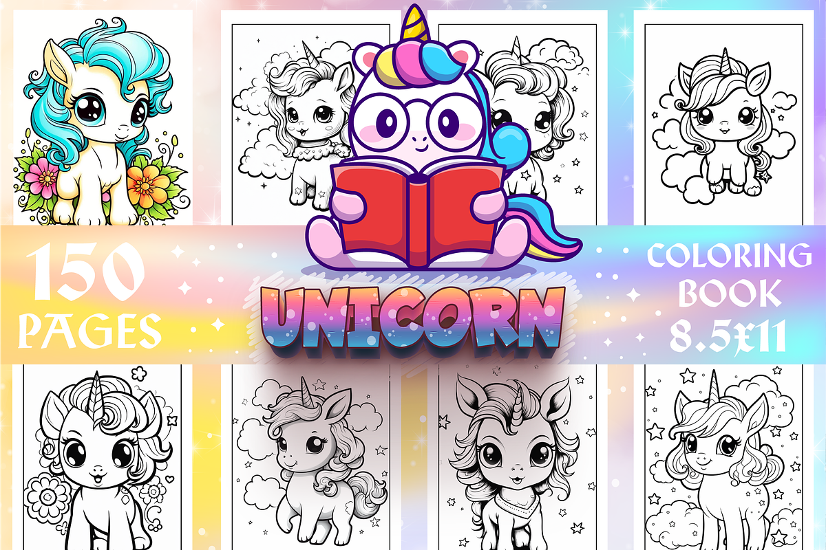 Cute Unicorn Coloring Pages for Kids, an Illustration by Design Zone
