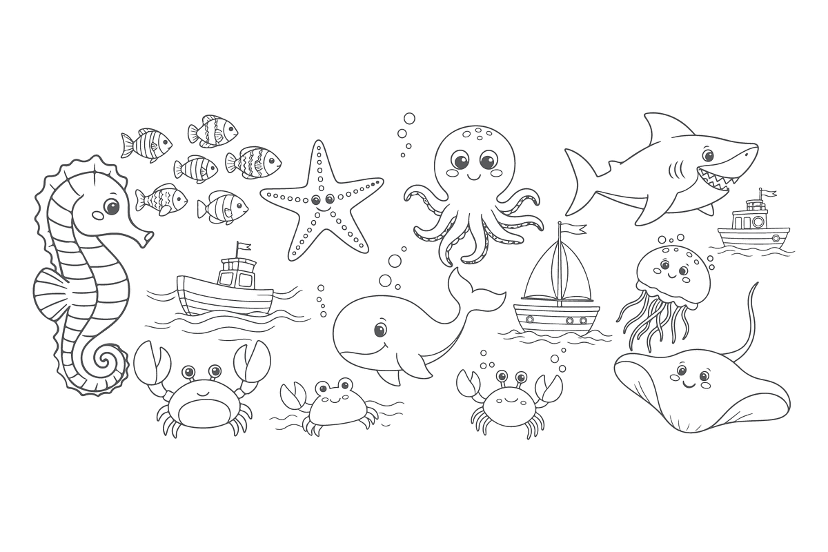 Cute Underwater Sea Creatures Vector, an Animal Illustration by MkStudio