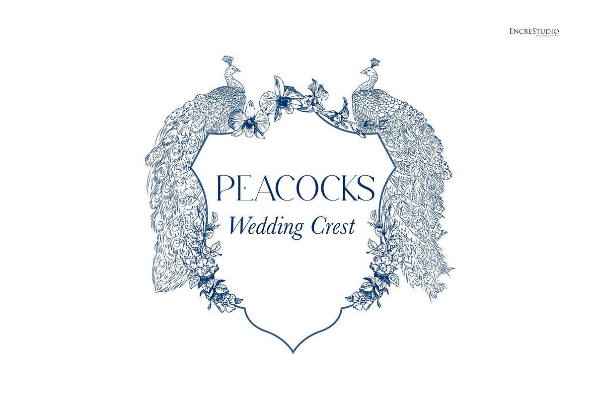 Peacocks Wedding Crest, a Decorative Illustration by Encre Studio (Photo 1 of 5)