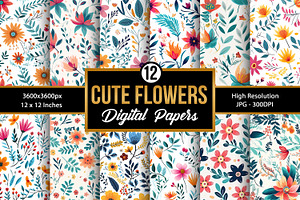 Boho Flowers Pattern Digital Papers