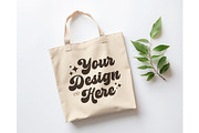 Natural Tote Bag Mockup, Flat Lay, a Merchandise Mockup by OniriqveDesigns (Thumbnail 1 of 3)