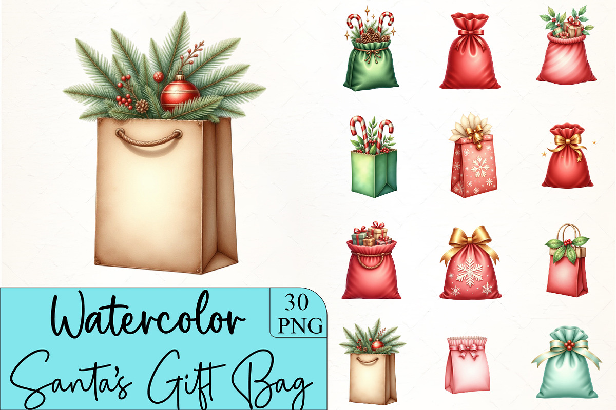 Santa’s Gift Bag Clipart, an Illustration by CrexoraLab (Photo 1 of 5)