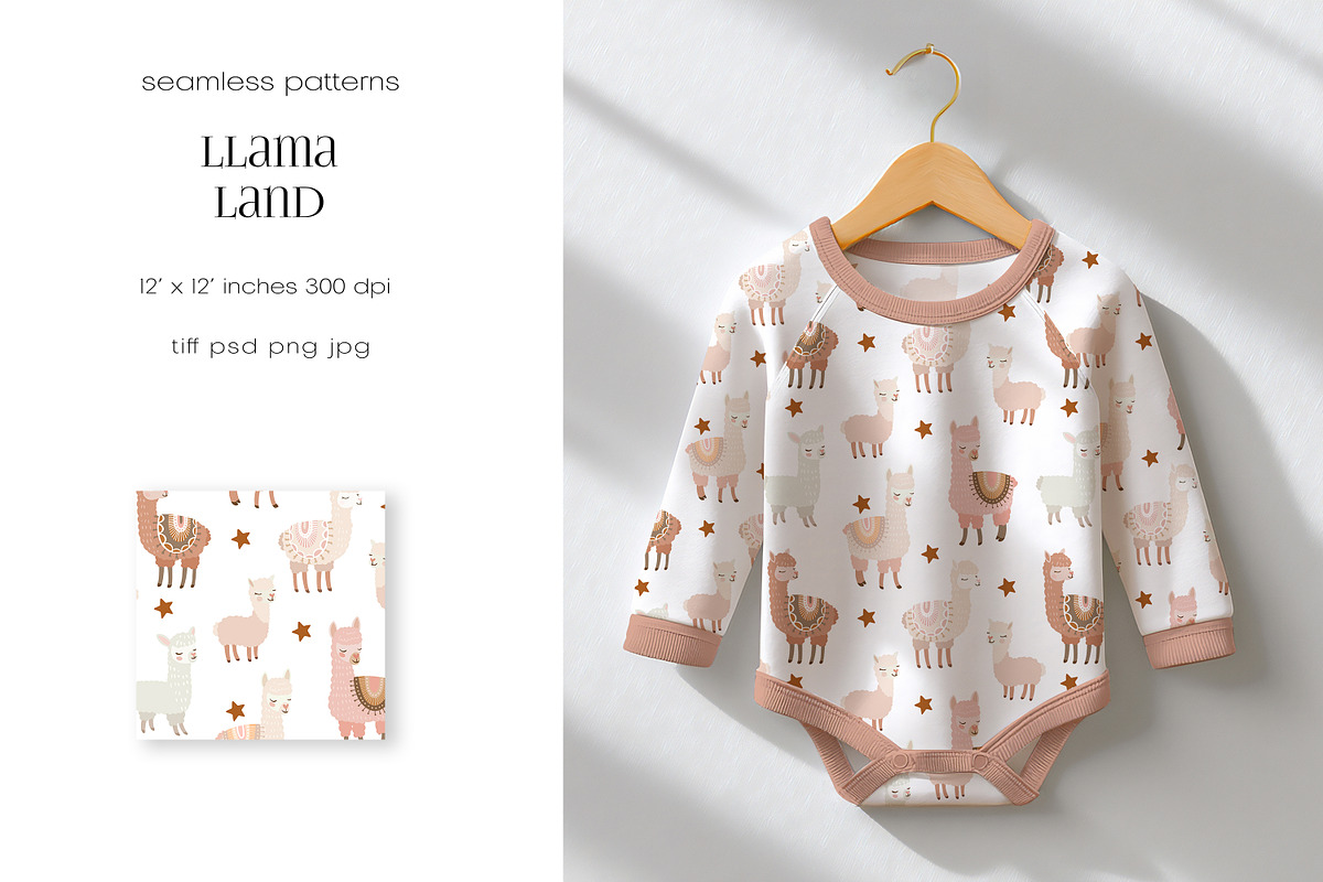 Llama Land Kids Pattern Collection, a Pattern Graphic by PROTEA Watercolor Studio (Photo 4 of 9)