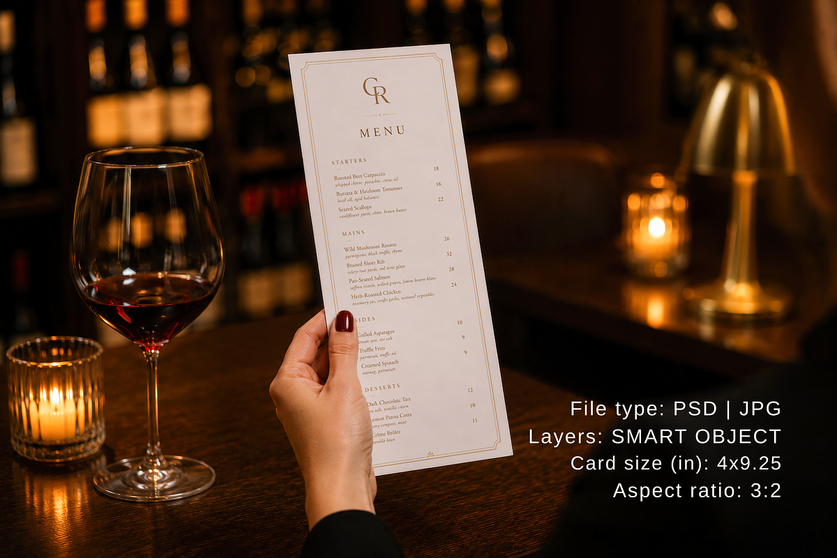 Restaurant Menu / Wine List Mockup, an Advertising Mockup by Serenefeeling (Photo 2 of 6)