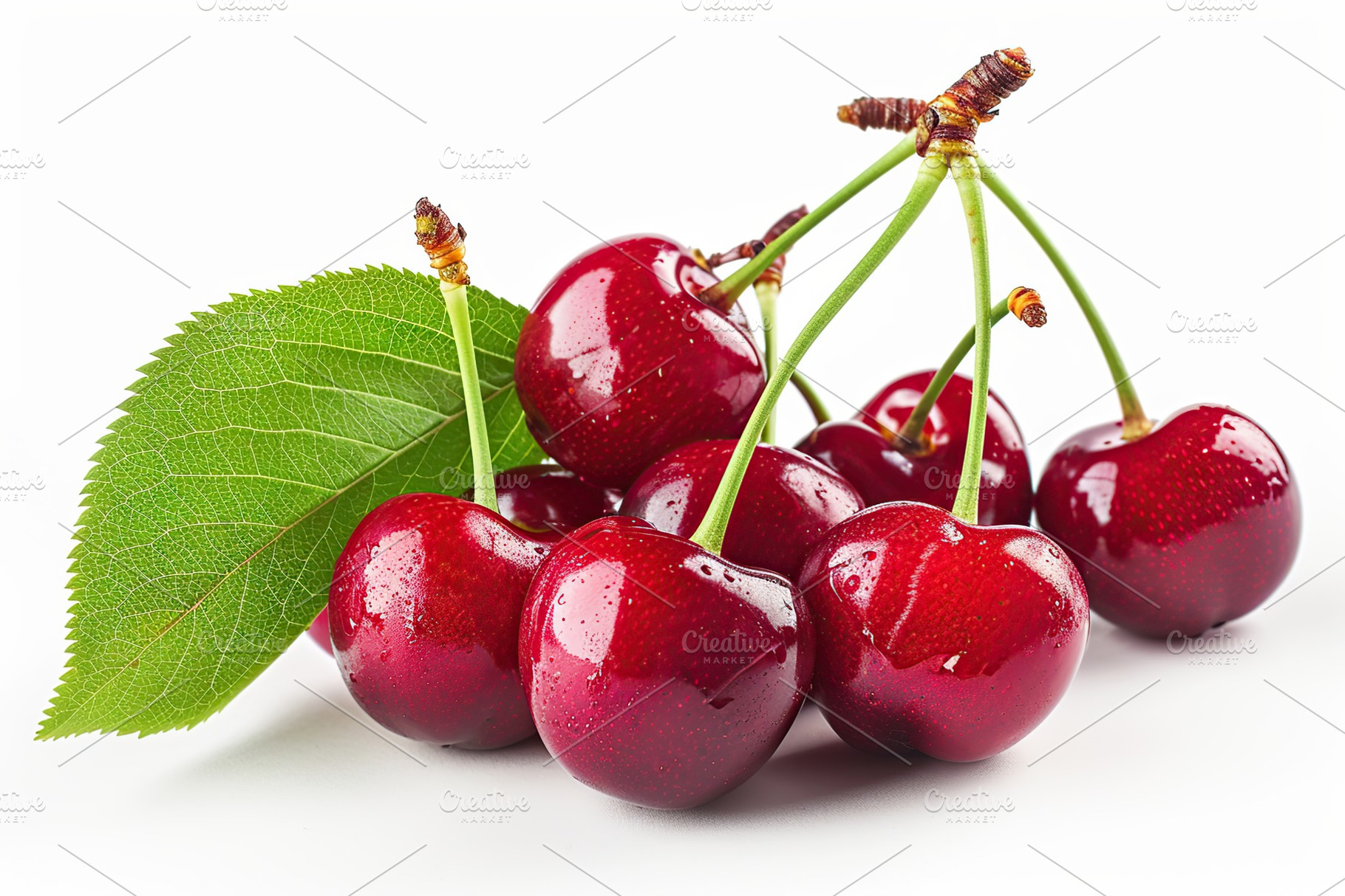 Fresh cherries isolated on white background, a Food & Drink Photo by AlyaAnd