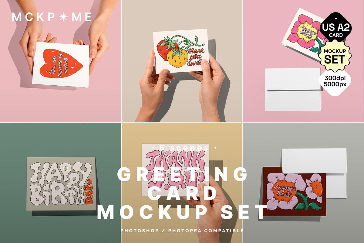 DIN A/5x7 landscape card mockup set, a Merchandise Mockup by MCKP*ME (Photo 1 of 7)