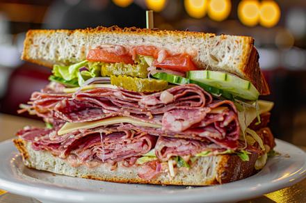 A substantial sandwich resting on a, a Photo by Iftikhar Alam