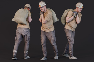 Worker Carries A Bag On His Shoulder