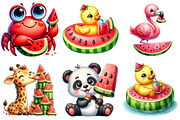 Summer Animals Enjoy Watermelon png, an Illustration by Watercolor design (Thumbnail 2 of 4)