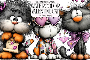 Watercolor Valentine Cat Clipart, an Illustration by Daily.Designs