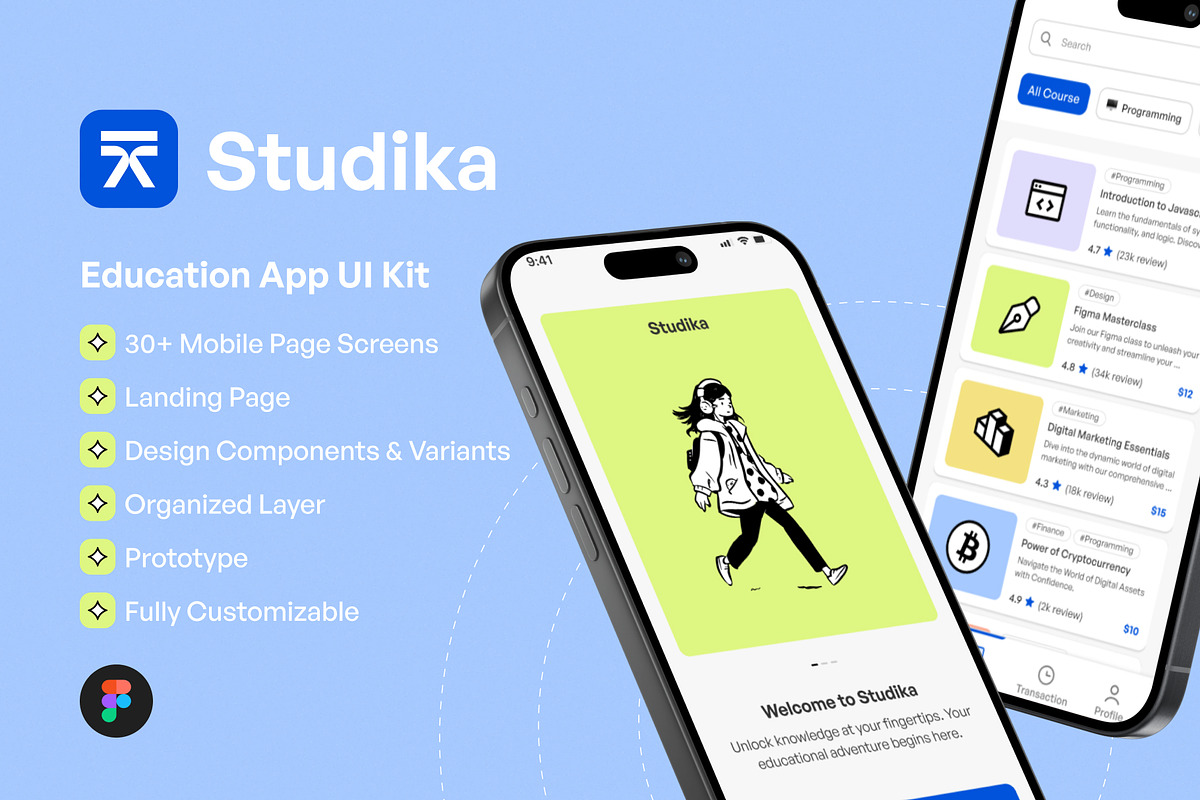Studika - Education App UI KIT, an UI Kit Template by restiyathena (Photo 1 of 6)