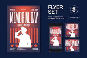 Blue Red Bold Memorial Day Flyer Set, a Flyer Template by graphicook