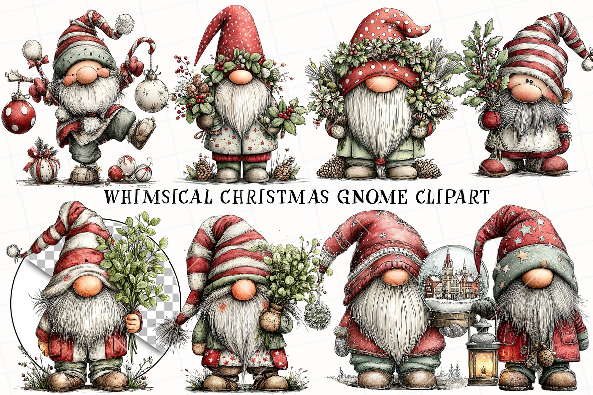 Whimsical Christmas Gnome Clipart, an Illustration by OK Design (Photo 2 of 6)