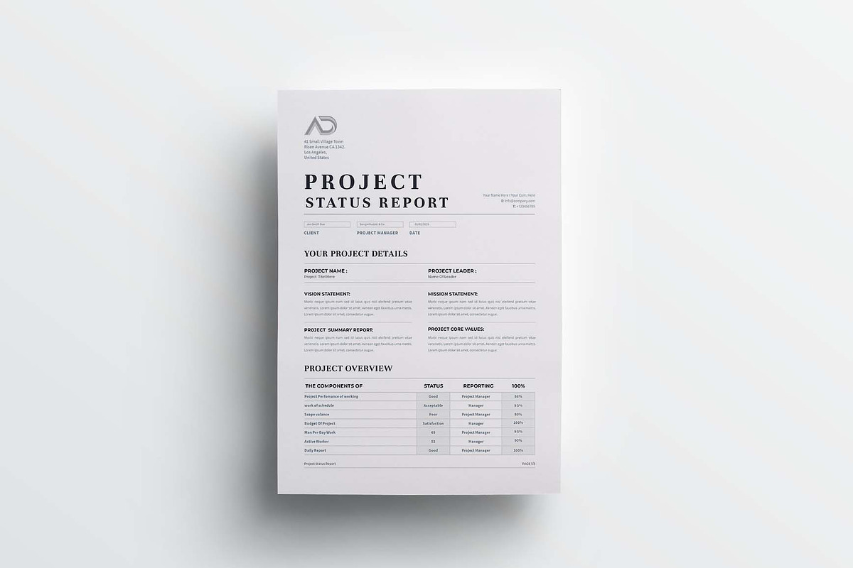 Project Status Report | Word & Indd, a Stationery Template by design_hut (Photo 3 of 6)