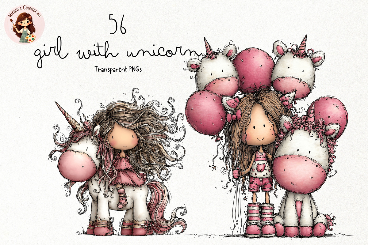 Girl With Unicorn PNG Clipart, a Person Illustration by Nicolle's Colorful Art (Photo 1 of 5)