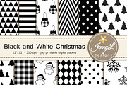 Black & White Christmas Digital Pape, a Pattern Graphic by JennyL Designs (Thumbnail 1 of 2)