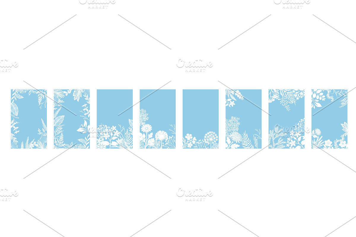 A set of blue frames with floral, an Object Illustration by Nenahliadava Design