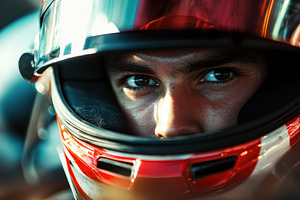 Focused race car driver prepares for, a Photo by Tanuart