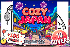 Bold Easy Cozy Japan Coloring Pages, a Decorative Illustration by Ink Gallery