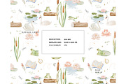 Swan Frog Log Pond Lilies pattern, a Pattern Graphic by Milatoo (Thumbnail 2 of 3)